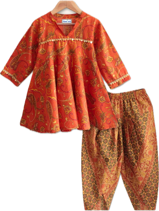 Gulnaar: Orange Ethnic Set