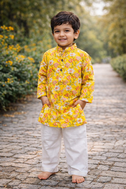 Yellow flower Kurta Pajama
