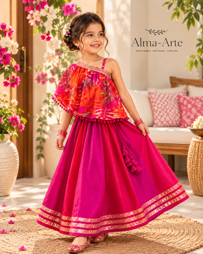 Tropical One-Shoulder Lehenga Set