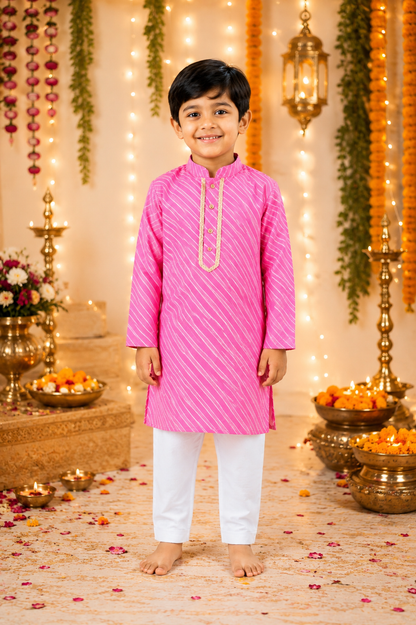 Pink Leheriya Kurta Pajama Set