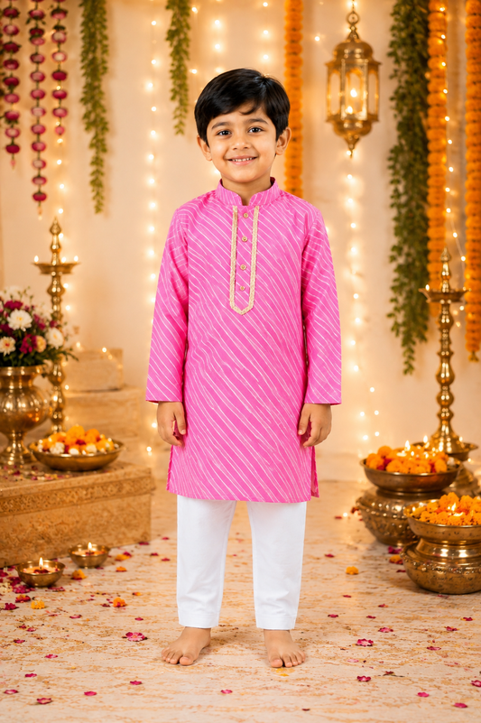 Pink Leheriya Kurta Pajama Set