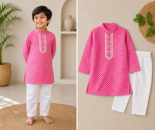 Pink Leheriya Kurta Pajama