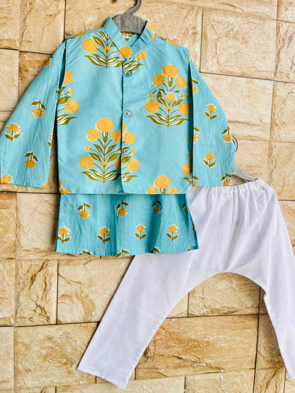 Turquoise Marigold Kurta Pajama