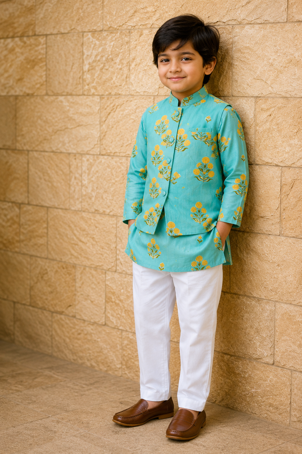 Turquoise Marigold Kurta Pajama