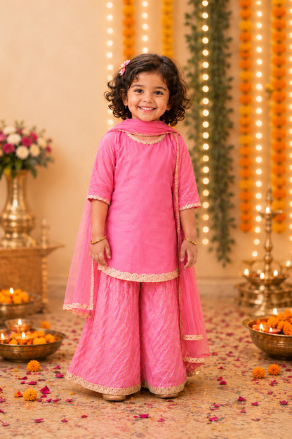 Pink Leheriya Palazzo Set