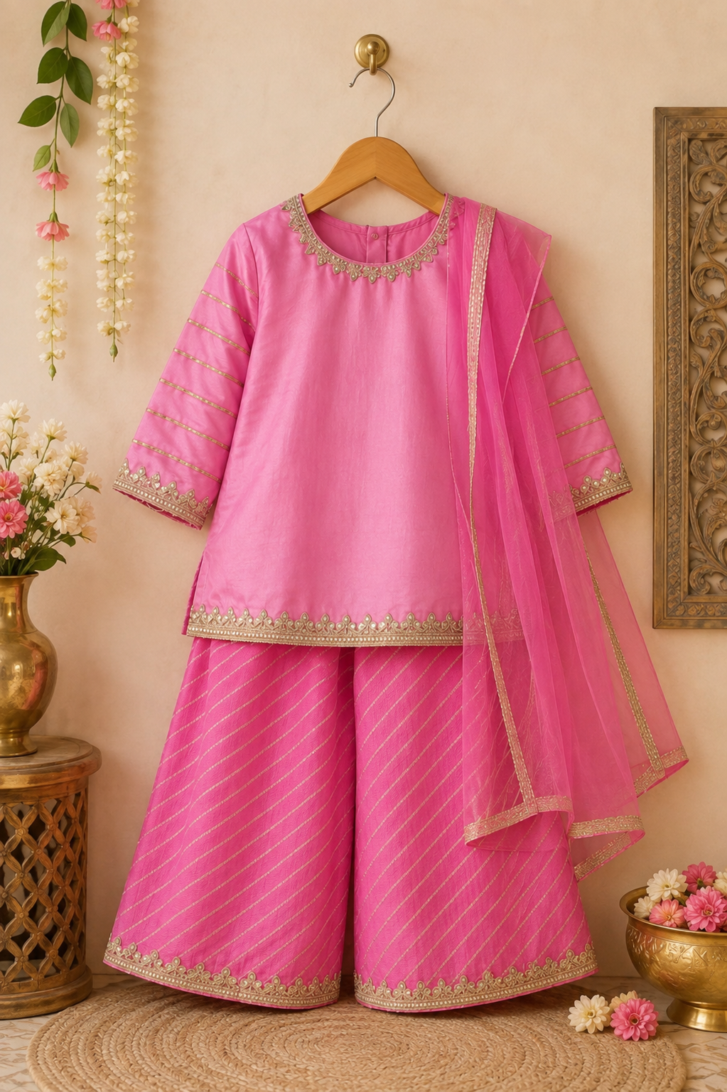 Pink Leheriya Palazzo Set