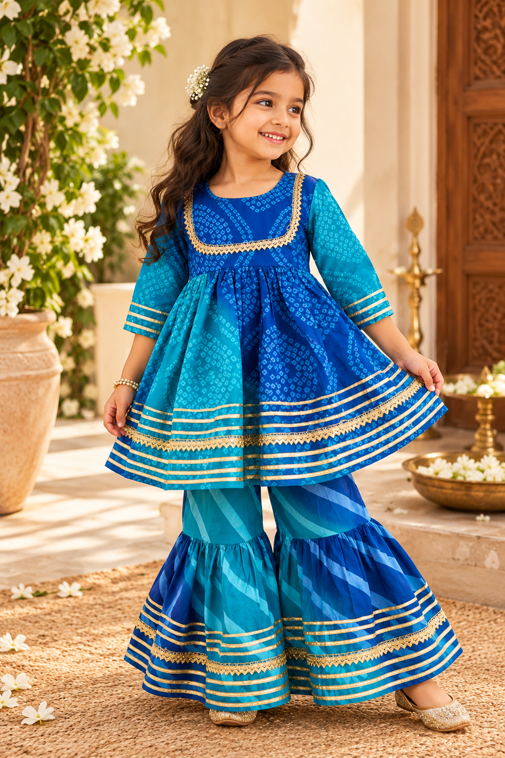 Morni Bandhani Sharara Set