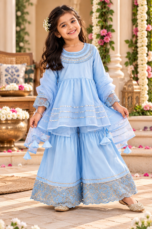 Sky Blue Elegance Sharara Set for Girls
