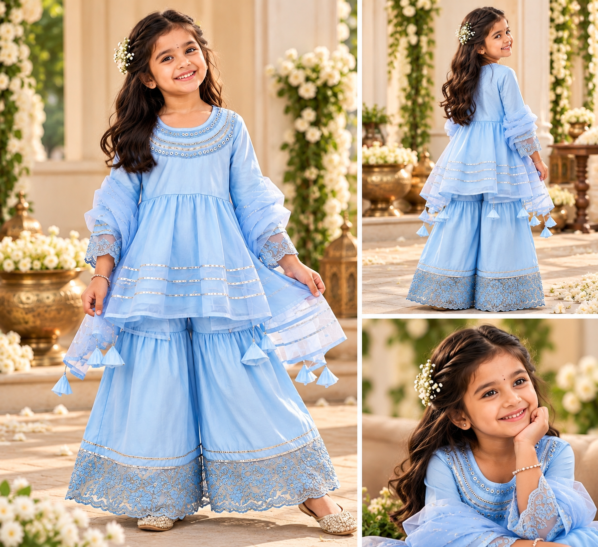 Sky Blue Elegance Sharara Set for Girls