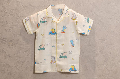 Dino Beach Muslin Night Suit