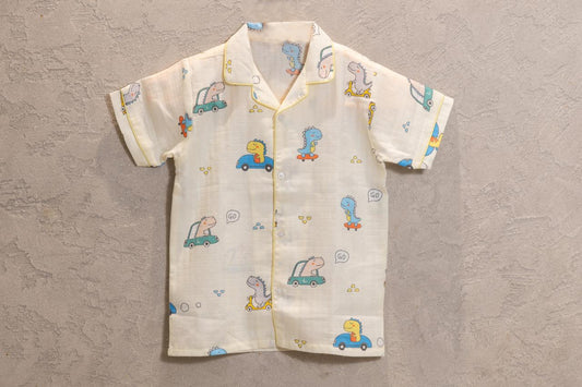 Dino Beach Muslin Night Suit