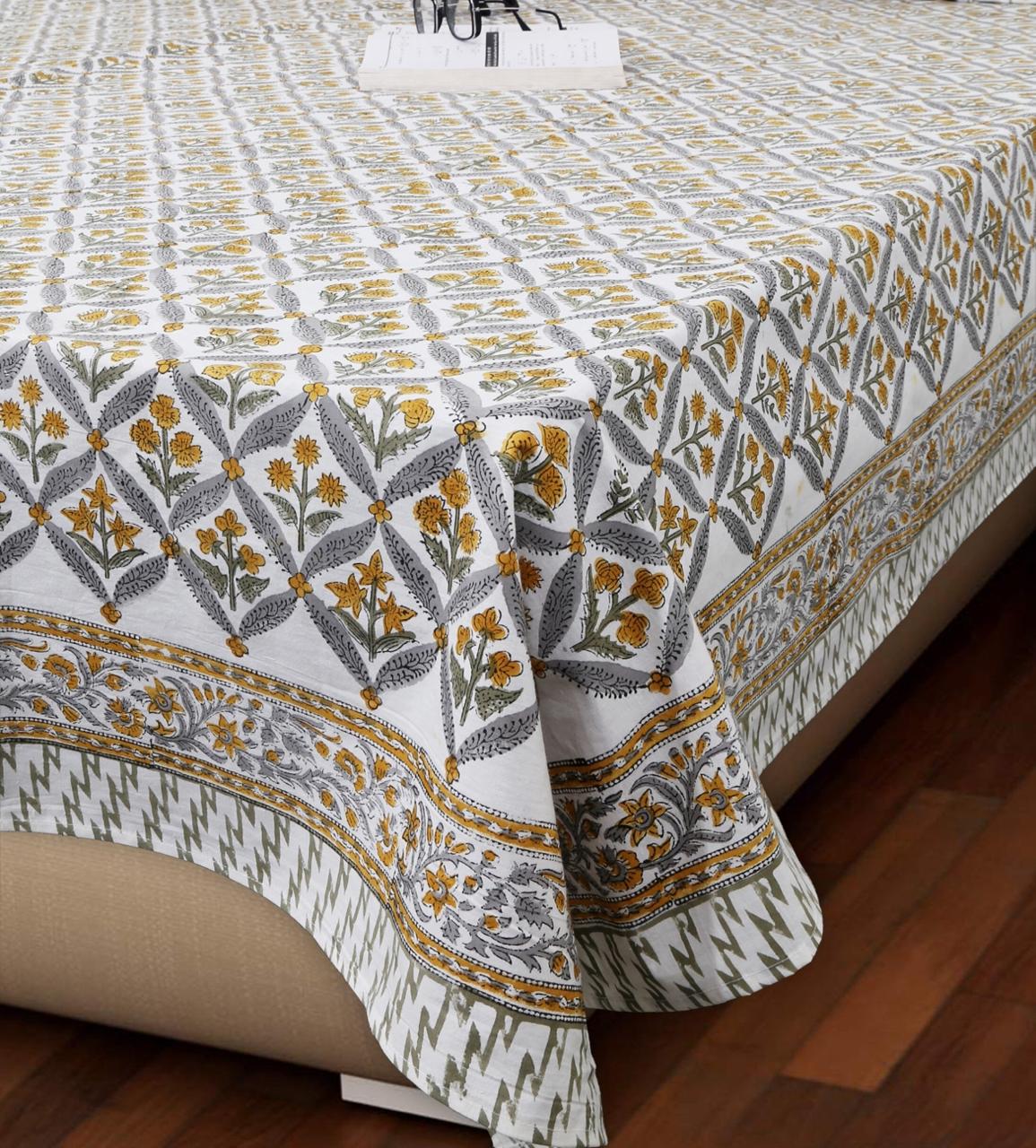 Yellow grey jaal bedsheet