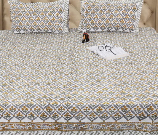 Yellow grey jaal bedsheet