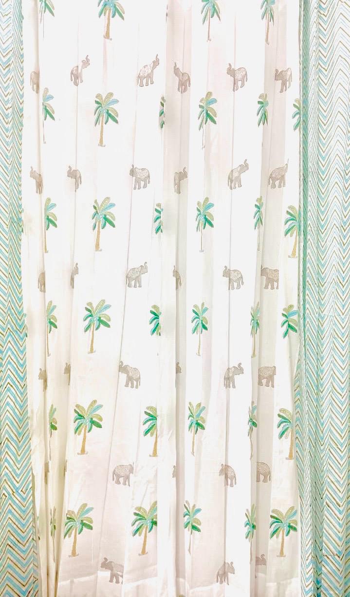 Grey Paradise with Green Accent Curtain