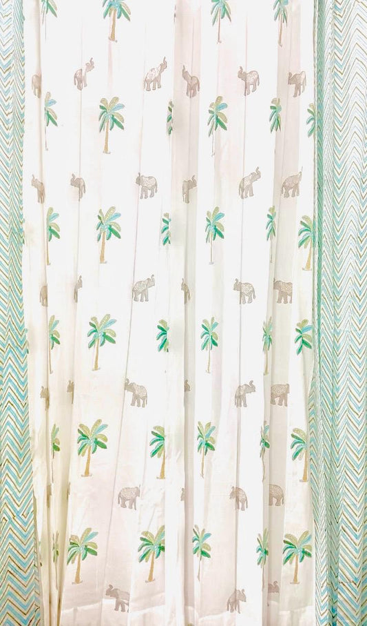 Grey Paradise with Green Accent Curtain