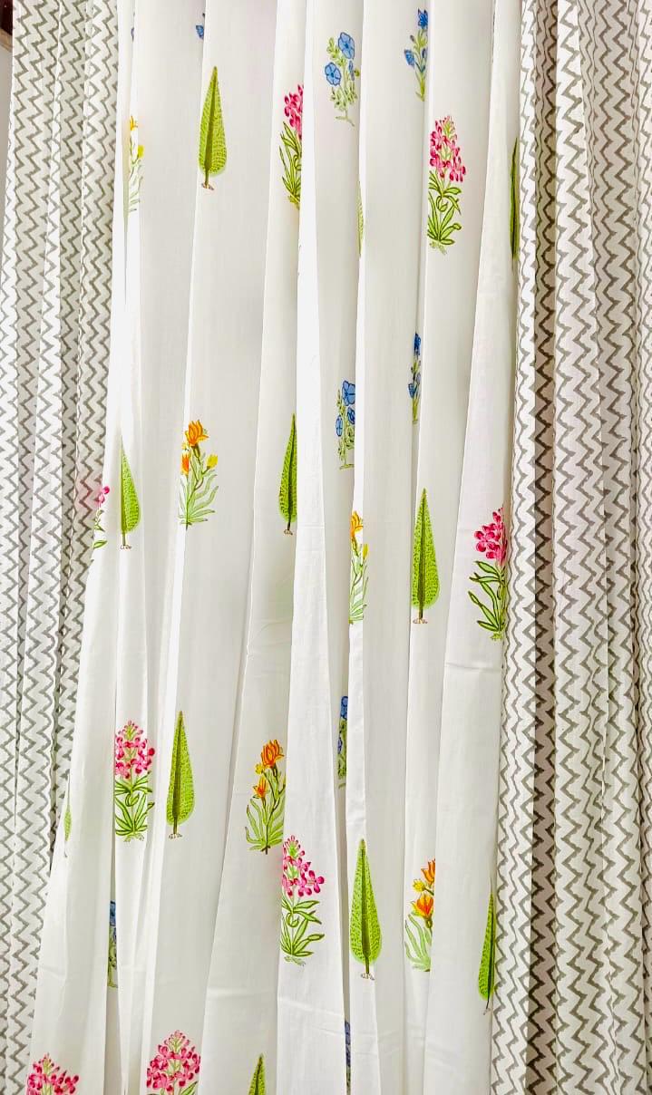 Green Cyprus with Grey Accent Curtain