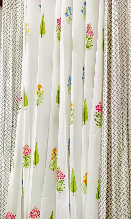 Green Cyprus with Grey Accent Curtain